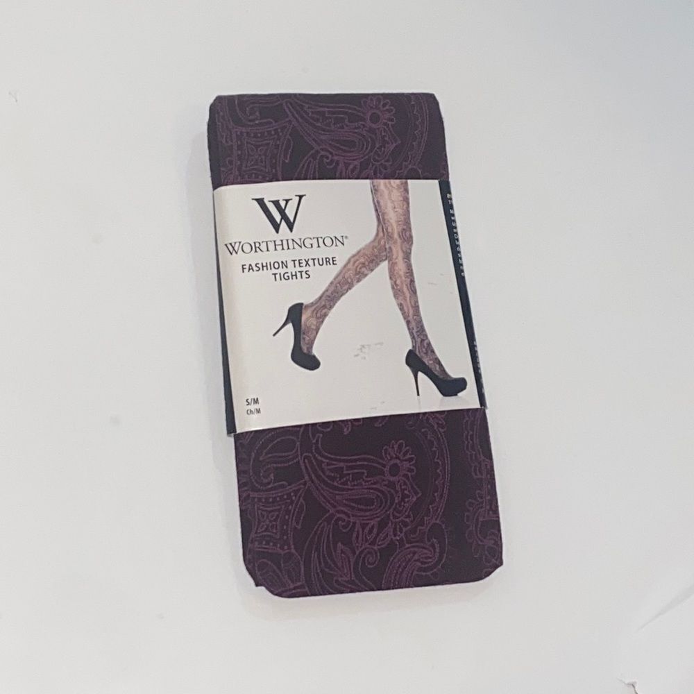 Worthington Fashion Texture Tights Women Size S M Color Burgundy